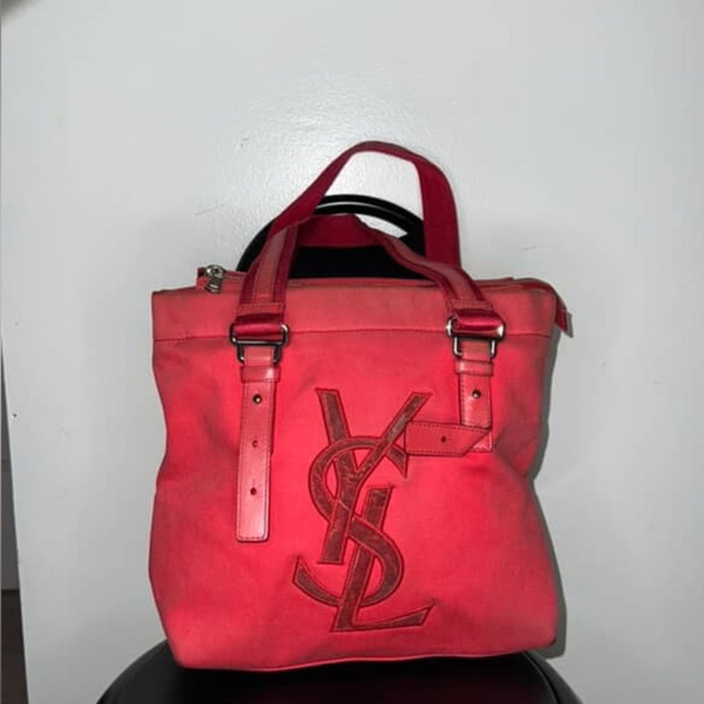 YSL Red Canvas Tote Bag with Leather Logo – Preloved with Tags - Picture 1 of 6